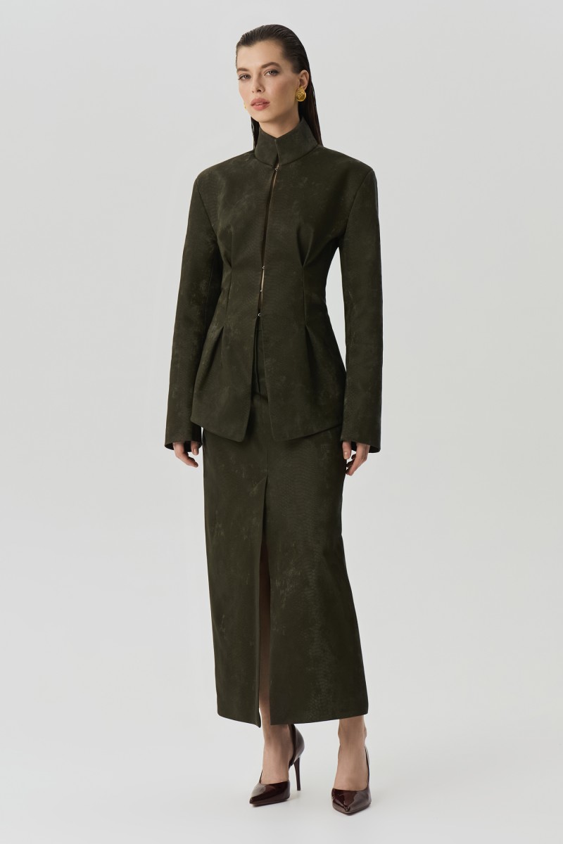 Юбка с разрезом из эко-кожи Питон