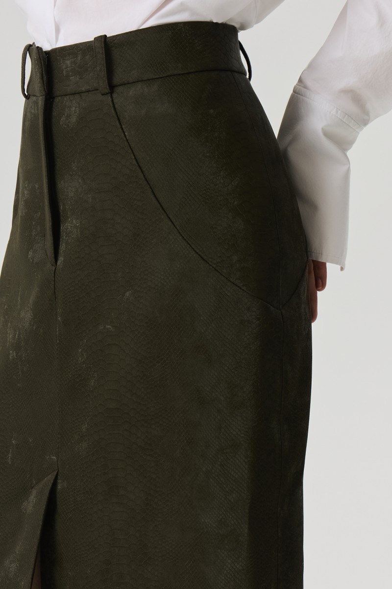 Юбка с разрезом из эко-кожи Питон