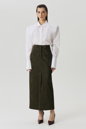 Юбка с разрезом из эко-кожи Питон